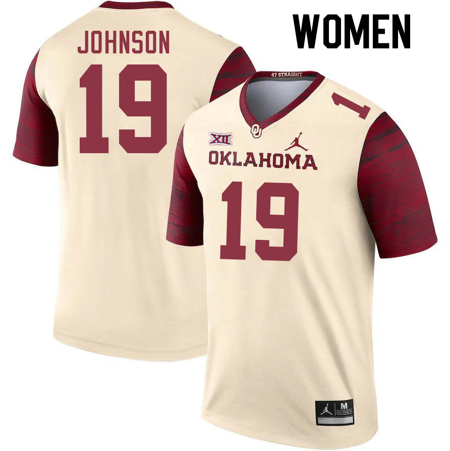 Women #19 Jacobe Johnson Oklahoma Sooners College Football Jerseys Stitched Sale-Cream